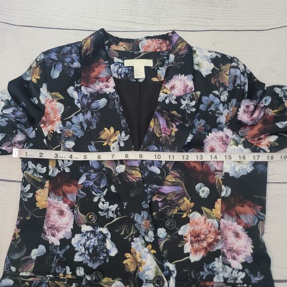 H&M Size 6 Satin Floral Blazer Black Structured Feminine Tailored Dark Coquette - Picture 5 of 8